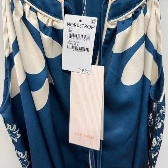 CIEBON Women Blue Floral Halter Neck Sleeveless Belted MiniDress Size S Luxury - Picture 3 of 12